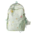 Mint green school backpack for teens with cute star patterns and large capacity design. - Green