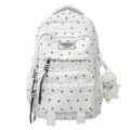 Japanese style white minimalist backpack with cute bear prints and fluffy plush lamb pendant. - Without Pendant / White