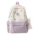 Cute Japanese style nylon backpack for school girls with bow print and large capacity. - Without Pendant / Purple