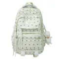 Light green school backpack with cute bow patterns and plush pendant, large capacity for daily use. - Without Pendant / Green