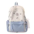 Japanese cute nylon school backpack for teen girls, large capacity bow polka dot casual book bag. - Blue