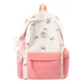 Japanese style sweet pink polka dot bow high school student nylon large capacity backpack - Without Pendant / Pink