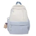 Large capacity color block backpack casual minimalist school bag for daily travel use - Without Pendant / Blue