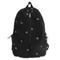 Black backpack for women girls cute bow embroidery casual daypack school bag travel. - S / Black