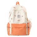 Japanese style nylon student backpack cream orange bow print large capacity school bag - Without Pendant / Orange