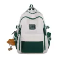 Casual contrast color student backpack with cute cloud pendant, large capacity travel school bag. - Without Pendant / Green