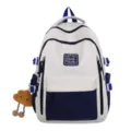 Stylish color block student backpack large capacity casual daypack for women travel school. - Without Pendant / Blue