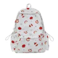 Cute cartoon apple printed white canvas backpack for women students casual daily school book bag - Without Pendant / White