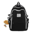 Black and white colorblock casual backpack, stylish student school bag with cute cloud pendant. - Without Pendant / Black