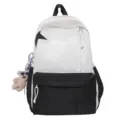 Black and white canvas backpack with star pattern and cute bear pendant for daily casual use. - Without Pendant / Black
