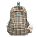 Retro plaid backpack with cute puppy pendant, stylish multi-compartment school book bag. - Without Pendant / Green