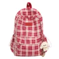 Red white plaid backpack casual school bag cute dog charm retro aesthetic bookbag school - Without Pendant / Red