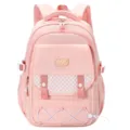Zaino scolastico rosa per ragazze, grande borsa impermeabile con tasca a quadri carina e pratica. - Rosa