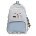 Lightweight canvas school backpack for teen girls, cute cat embroidery, large capacity bookbag. - Without Pendant / Blue
