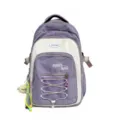 Purple White Contrast School Backpack Large Capacity Korean Style Daypack with Cute Pendant - Purple