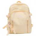 Cute yellow school backpack for women, casual daily bookbag with bow embroidery and pearl pendant. - Without Pendant / Yellow