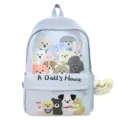 Cute cartoon canvas backpack for students, large capacity casual daypack with pendant. - S / Blue