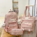 Pink school backpack set for girls, large capacity student bookbag with tote and pencil case. - Backpack / Pink