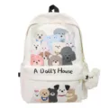 Cute cartoon canvas backpack with large capacity, ideal for students and daily casual wear. - S / White