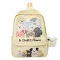 Cute cartoon animal print canvas backpack, large capacity school bag for students and casual use. - S / Yellow