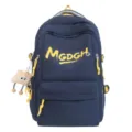Korean style casual large capacity dark blue school backpack with cute plush pendant. - Without Pendant / Blue
