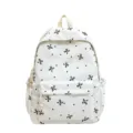 Casual lightweight school backpack with cute bow print and large capacity for daily use. - White Khaki