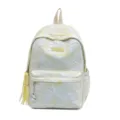 White yellow textured fashion casual backpack school bag with cute bear pendant and tassels - S / Yellow