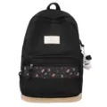 Korean style floral patchwork school backpack for high school students, black daily casual bag. - Single Bag / Black