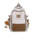 Japanese Color-Blocked Student Backpack Casual Travel Bag Large Capacity White Brown - Khaki