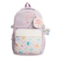 Japanese style casual large capacity purple backpack with cute checkerboard pocket and charms - Without Pendant / Purple