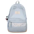 Light blue casual canvas school backpack with floral patchwork for daily student commute. - Single Bag / Blue