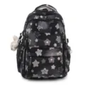 Black star print backpack school bag casual daypack for students lightweight travel bookbag - Without Pendant / Black
