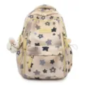 Casual printed star school backpack lightweight student daypack with cute plush keychain. - Without Pendant / Yellow