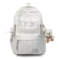 Casual white student backpack with textured pattern and cute bear pendant for daily commute. - Without Pendant / White