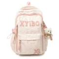 Pink cute school backpack for students, large capacity laptop bookbag with sweet bear pendant. - Without Pendant / Pink