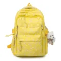 Yellow casual backpack with cute bear pendant, lightweight large capacity school bag for daily commute. - Without Pendant / Yellow