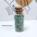 Natural green aventurine quartz crystal chips in a clear glass bottle with cork stopper - Aventurine Jade