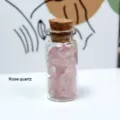Natural rose quartz crystal chips in a clear glass bottle with cork stopper home decor. - Rose Quartz