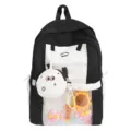 Japanese style color block ita backpack cute school bag with clear front pocket and charms - Without Pendant / Black