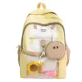 Japanese style canvas ita backpack with transparent front pocket yellow white cute student school bag - Without Pendant / Yellow