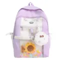 Japanese style sweet ita backpack clear pocket school bag cute campus daypack for women - Without Pendant / Purple