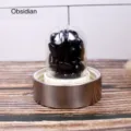 Crystal obsidian energy water bottle infuser lid accessory with stainless steel base - Obsidian