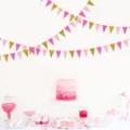 Pink and gold glitter triangle bunting flags banner for birthday party decoration - Pink, Rose Red & Gold