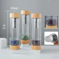 Crystal glass water bottle with bamboo lid, stainless steel infuser and healing stones. - Donghai Citrine / 1 Piece