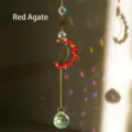 Natuurlijke Rode Agaat Zon Maan Kristal Vangzon Windspel Hanger Decoratie Kunst - Rode agaat