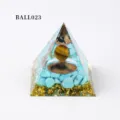 Orgonit Kristall Pyramide Dekor mit Tigerauge Stein Kugel und Blauen Steinen Variante - Türkis und Tigeraugenkugel Stil (BALL023)