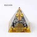 Harz Kristall Stein Pyramide Ornament mit Kupferdraht Energie Heilung Heimdekoration. - Obsidiankies und Metallspirale Stil (BALL030)