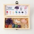 Ensemble de pierres de chakra en cristal naturel dans une boîte en bois cadeau brut. - Ensemble de Boîte en Bois de Bloc d'Améthyste