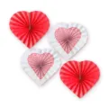 Dettaglio di ventaglio in carta a cuore con motivo di piegatura fine e stampe per feste. - Set di 4 ventagli origami a cuore
