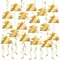 Close-up view details of gold 2026 graduation hanging swirls and ceiling decoration. - 30 Pieces/Pack / Gold